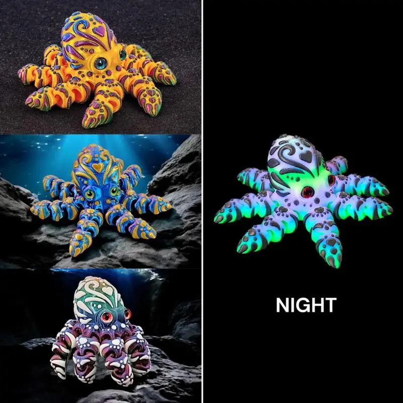 3D Printed Octopus Figurine Articulated Flexible Tentacles Waterproof Ocean Theme Party Decor Creative Home Ornament