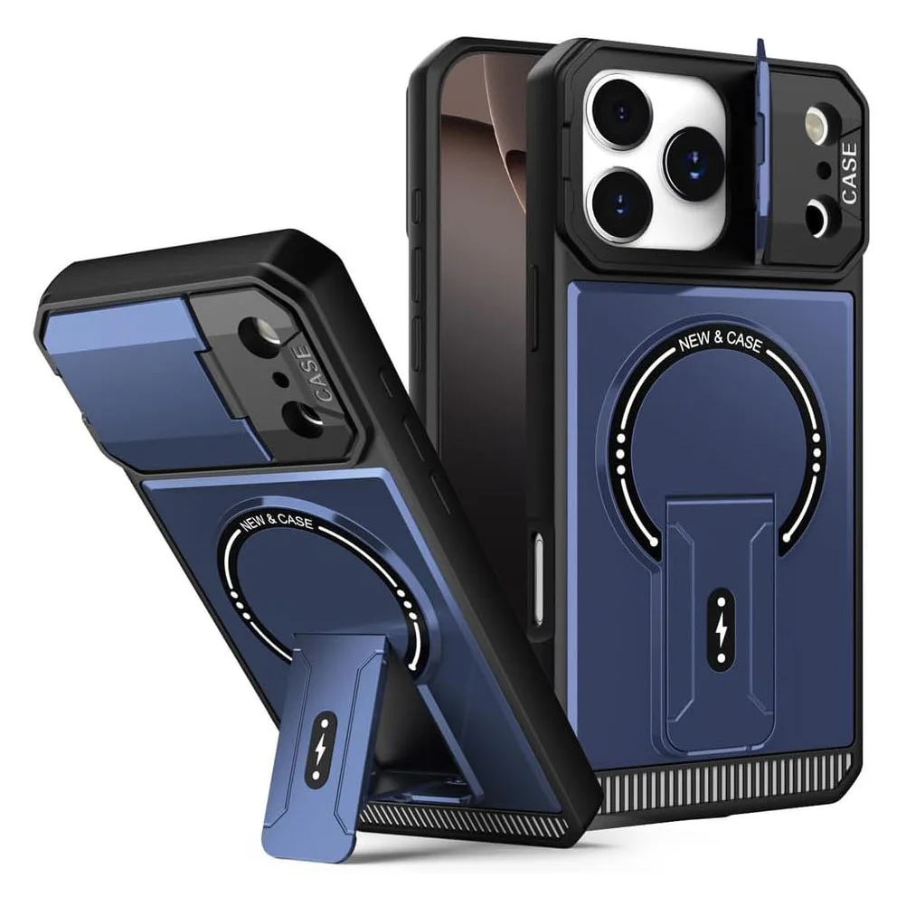 

Магнитный чехол для iPhone 17 Pro Max/17 Pro/Air/17 — полностью закрывающий объектив, скрытый складной держатель, ударопрочный