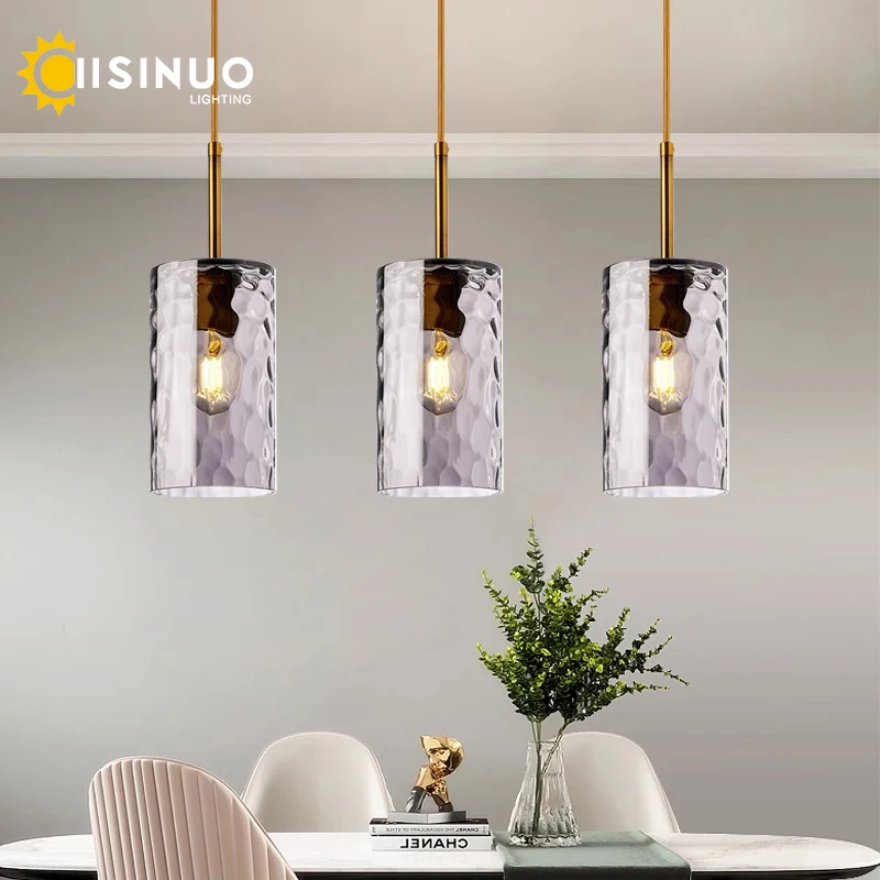 

Minimalist Dining Pendant Light Rippled Glass Shade Multi-Head Ceiling Lamp Adjustable Cord for Dining Room Bedroom Kitchen Deco
