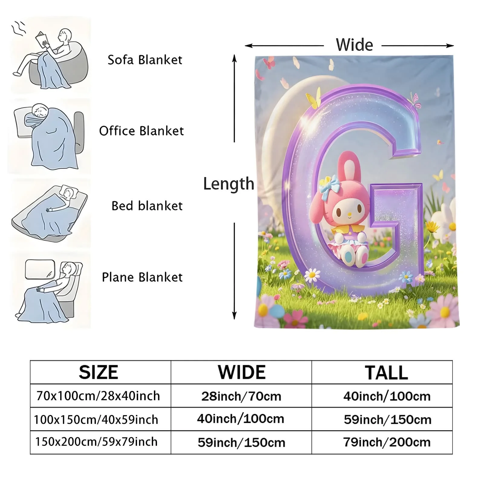 أرنب الأذن شخصية حرف G حقل زهرة بطانية قطيفة-غريب الأطوار لامعة Kawaii لينة رمي ل أريكة سرير ديكور المنزل هدية #3