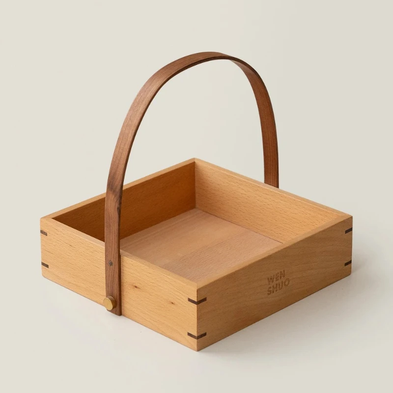 

Beechwood Handled Storage Basket - Tabletop Organizer for Cosmetics & Snacks | Rustic Decor Container for Living Room‌