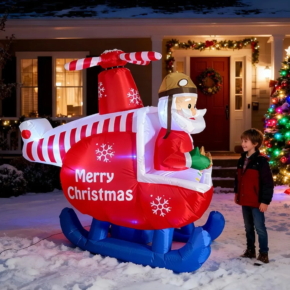 6 Feet/1.8m Santa Claus Helicopter Inflatable Model Outdoor Courtyard Party Decoration Prop Christmas Banquet Exquisite Gift