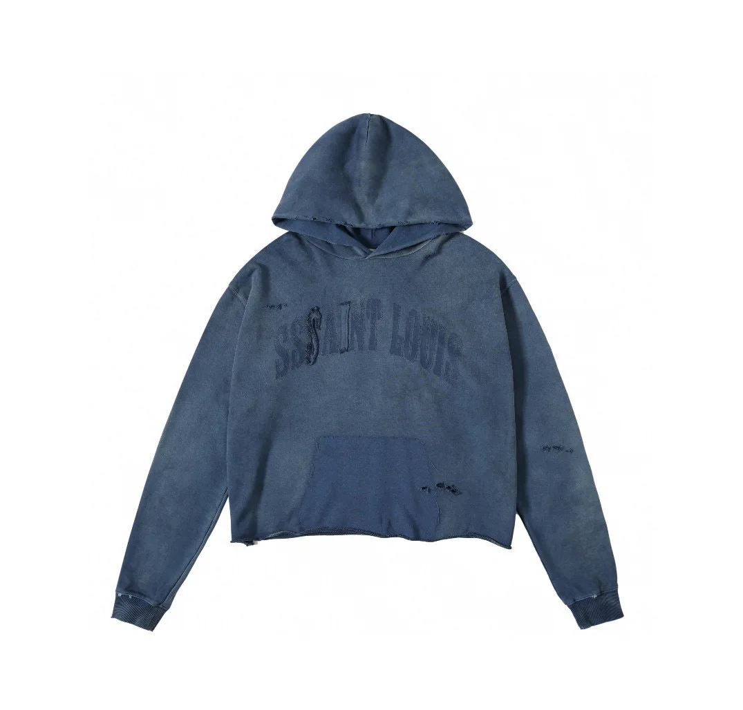 

SSSAINT LOUIS Drop Letter Hoodie - American Retro Disruptive Vintage Long Sleeve Hooded Sweatshirt - Trendy