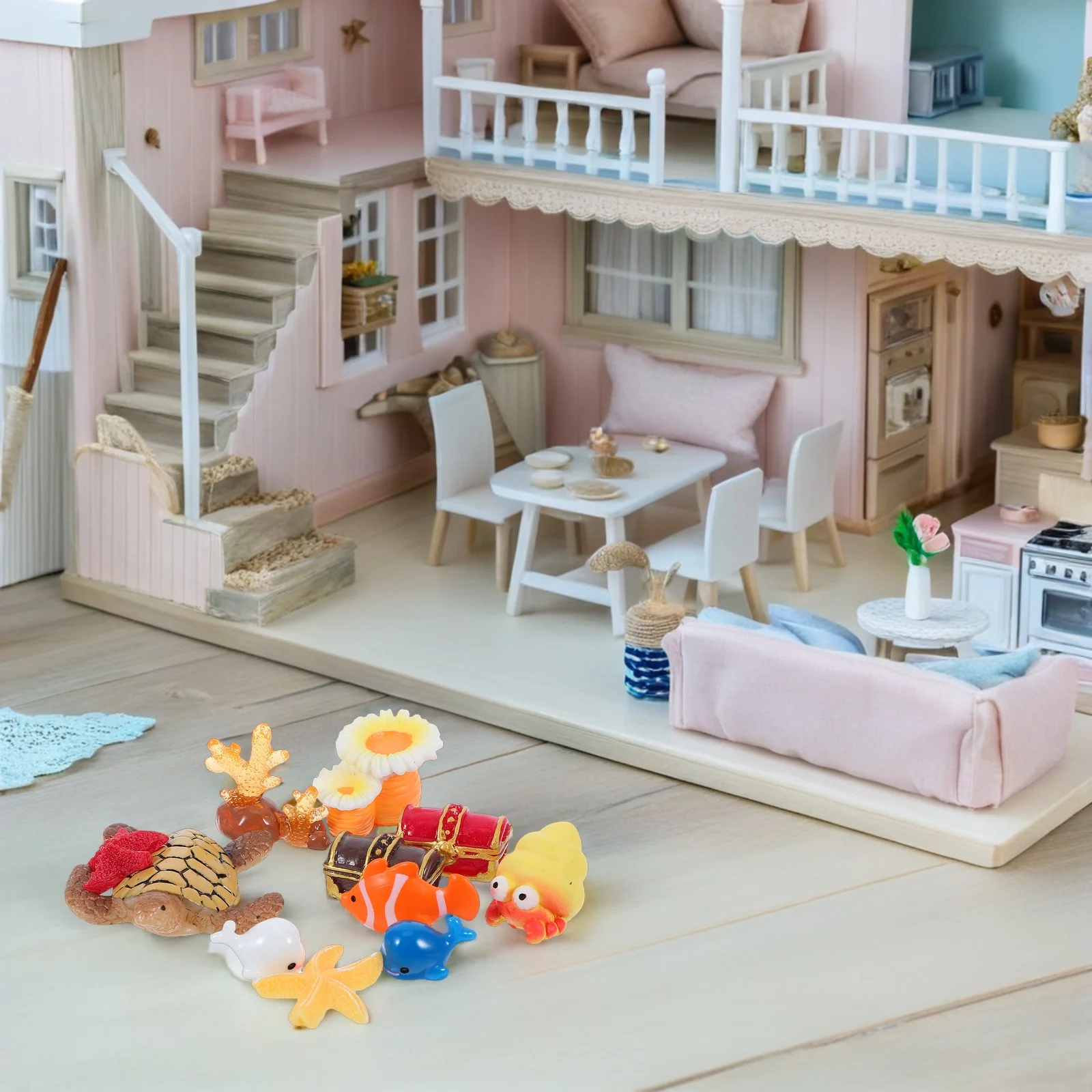 

11 шт. миниатюрное украшение для пляжа из смолы Diy Ocean Theme для кукольного домика, сказочный сад, микропейзаж, аксессуары для сцены бассейна