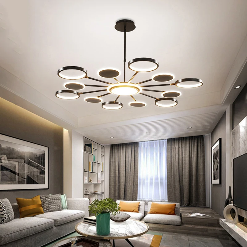 

Modern Chandelier Light Round Ceiling Lamp Black Gold Luxury Living Room Minimalist Atmosphere Home Personality Creative