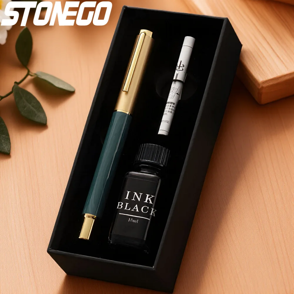 

Premium Resin Fountain Pen Set Medium Nib 15ml Ink Gift Box for Writing Note Taking Calligraphy