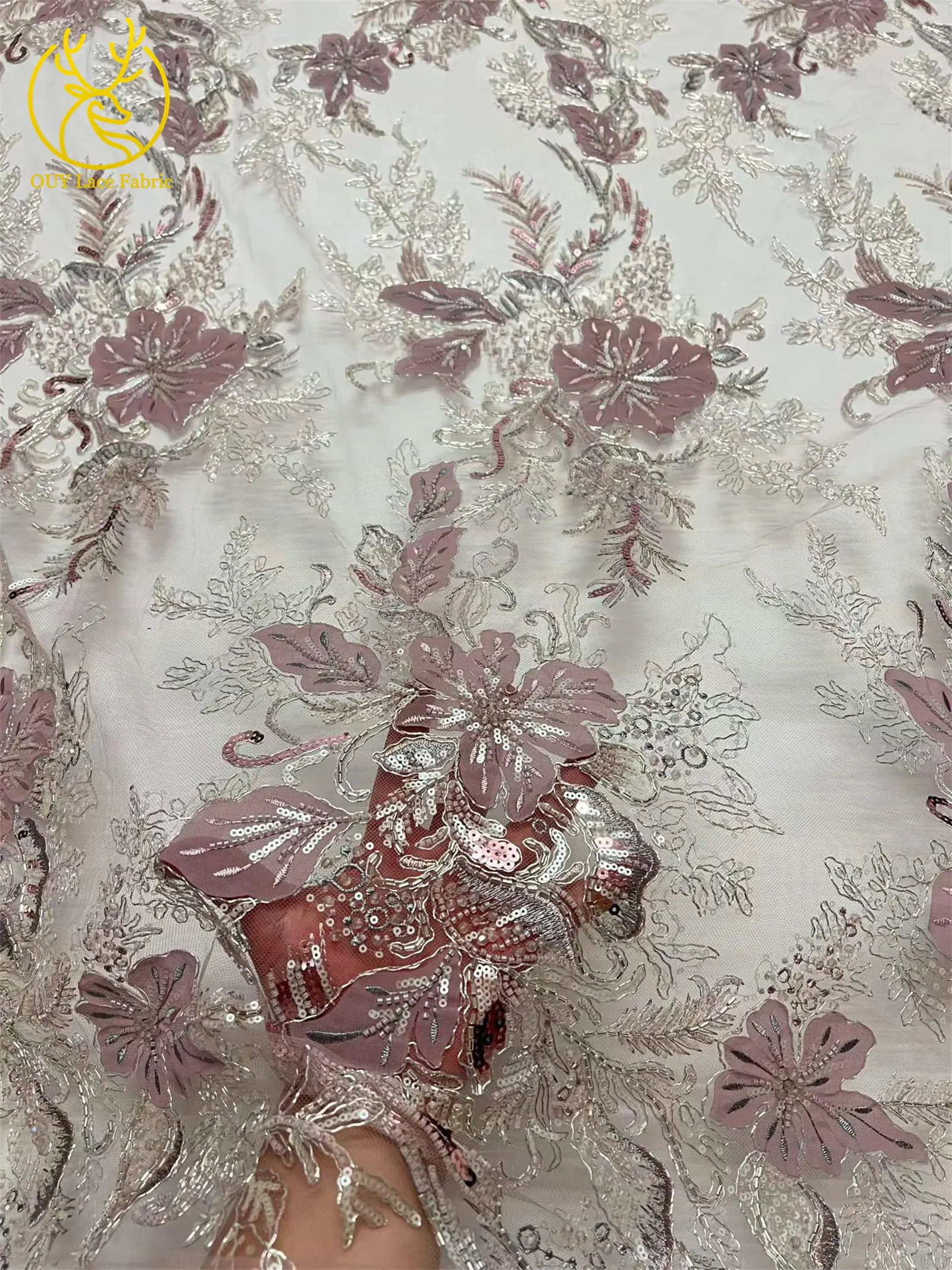 Neuester luxuriöser afrikanischer bestickter Spitzenstoff mit Perlen und Pailletten, 5 Yards französischer Tüll-Spitzenstoff für Party- und Hochzeitskleider zum Nähen. – Detail 12