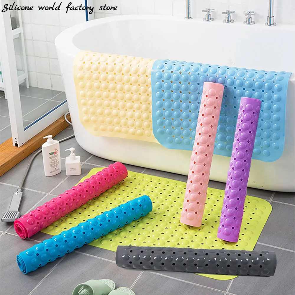 Silicone World PVC Bathroom Mat Anti-skid Bath Mats 5 Sizes Rectangle Soft Shower Massage Bathtub Mat With Suction Cup Carpet