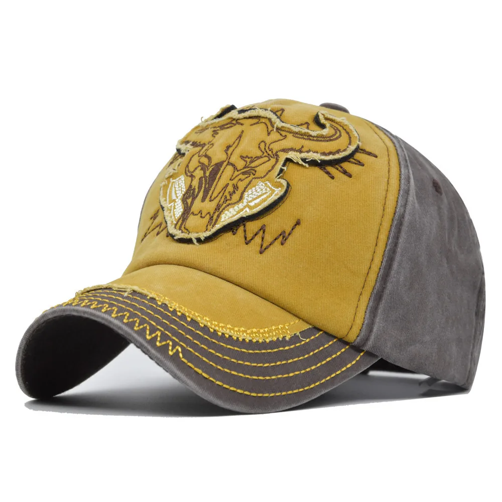 

Washed Bull Head 3D Embroidery Baseball Unisex Duckbill Cap Sun Hat