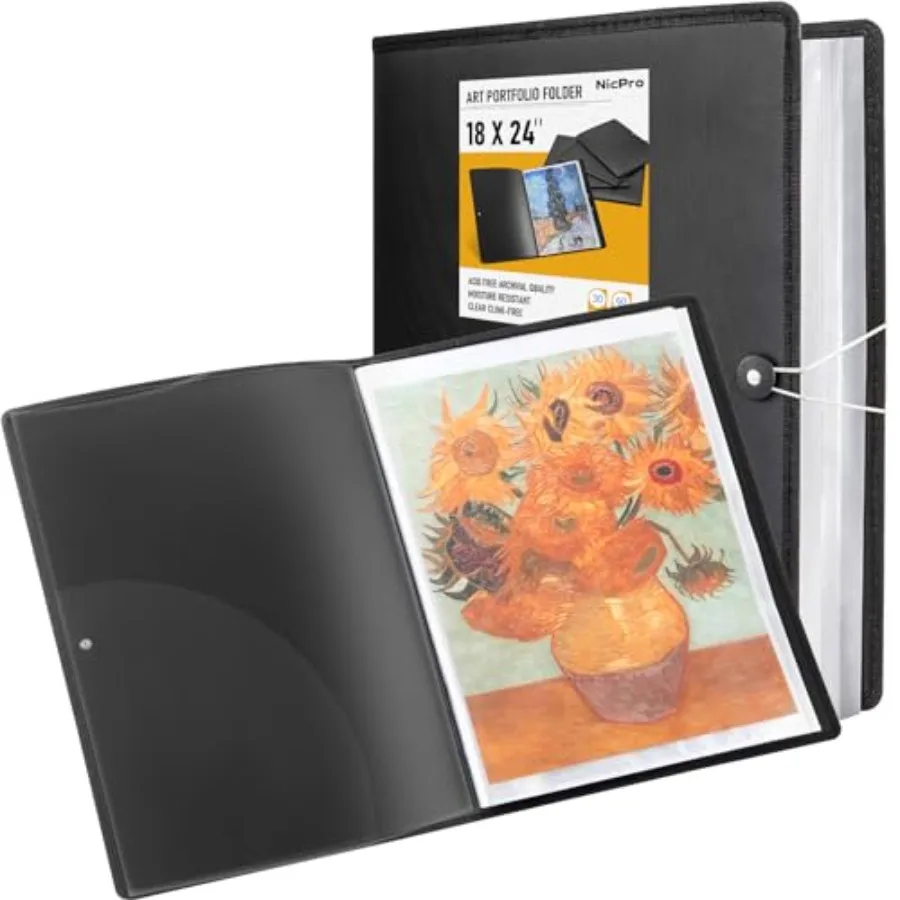 

Портфолио для художественных работ 18x24 дюйма, 30 карманов, 60 страниц, папка-портфолио с прозрачными пластиковыми вкладышами для хранения и презентации произведений искусства