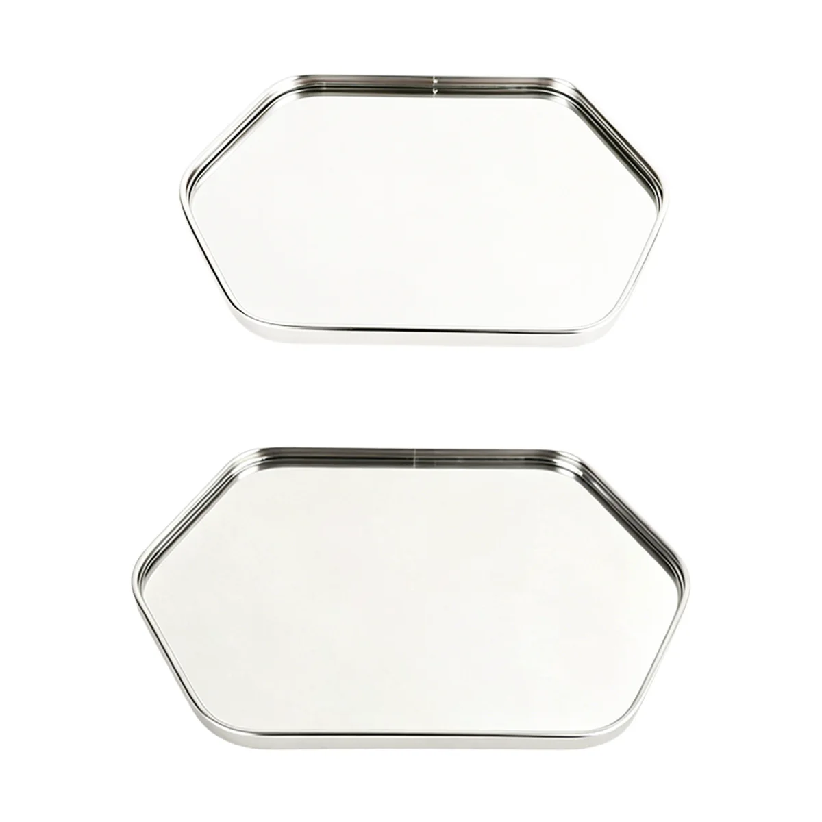 Silver‑Toned Hexagonal Mirror Tray, High‑End Desktop Storage Plate for Jewelry Aromatherapy Ornament Vanity Home Decor