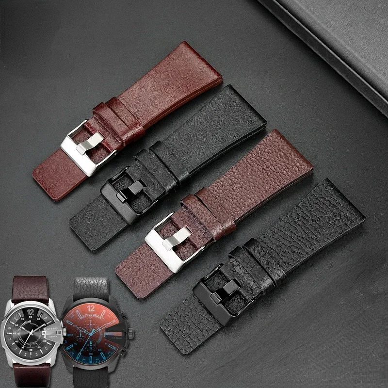 Suitable for Diesel DIESEL Dz4344 4323 1657 Police Large Dial Men's Genuine Leather Watch Band 30 32