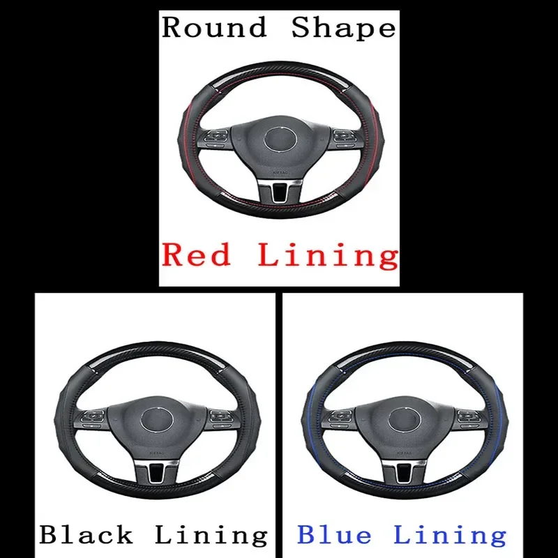 Car Carbon Fiber Leather Steering Wheel Covers Interior Accessories 38cm for Proton Saga X70 Wira Waja Ertiga Exora Car Styling