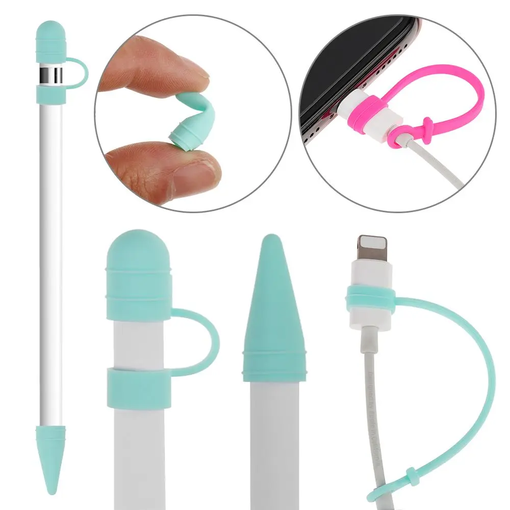 3 in 1 custodia morbida in Silicone Cover Nib Cap Holder cavo adattatore Tether per Apple Pencil Cable Adapter Tether Anti Lost Strap