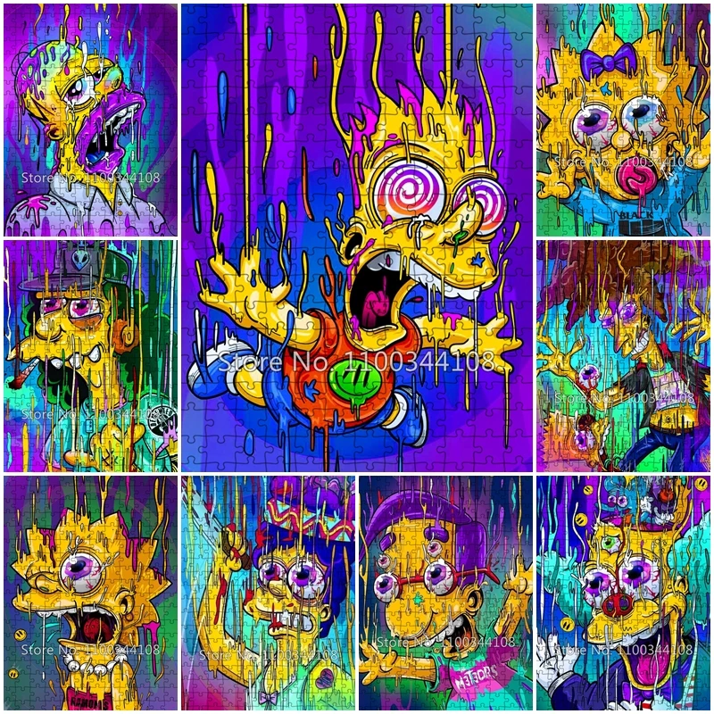 Disney Terror Characters The Simpsons Wooden Puzzle Horror Cartoon Jigsaw Puzzle Assemble Pictures for Adults Decompress Toys