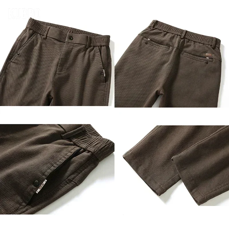 KUBRO-Pantalones informales clásicos para hombre, Pantalón de algodón, con cintura elástica, grueso, ajustado, para negocios, versión coreana, novedad de otoño, 2023