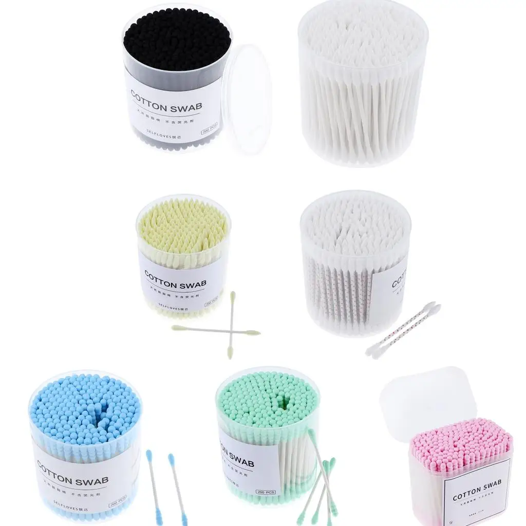 عبوة من 200 قطعة من أدوات وضع المكياج القطنية بمقبض خشبي وعصا أعواد قطنية برأس مزدوج الأطراف #5