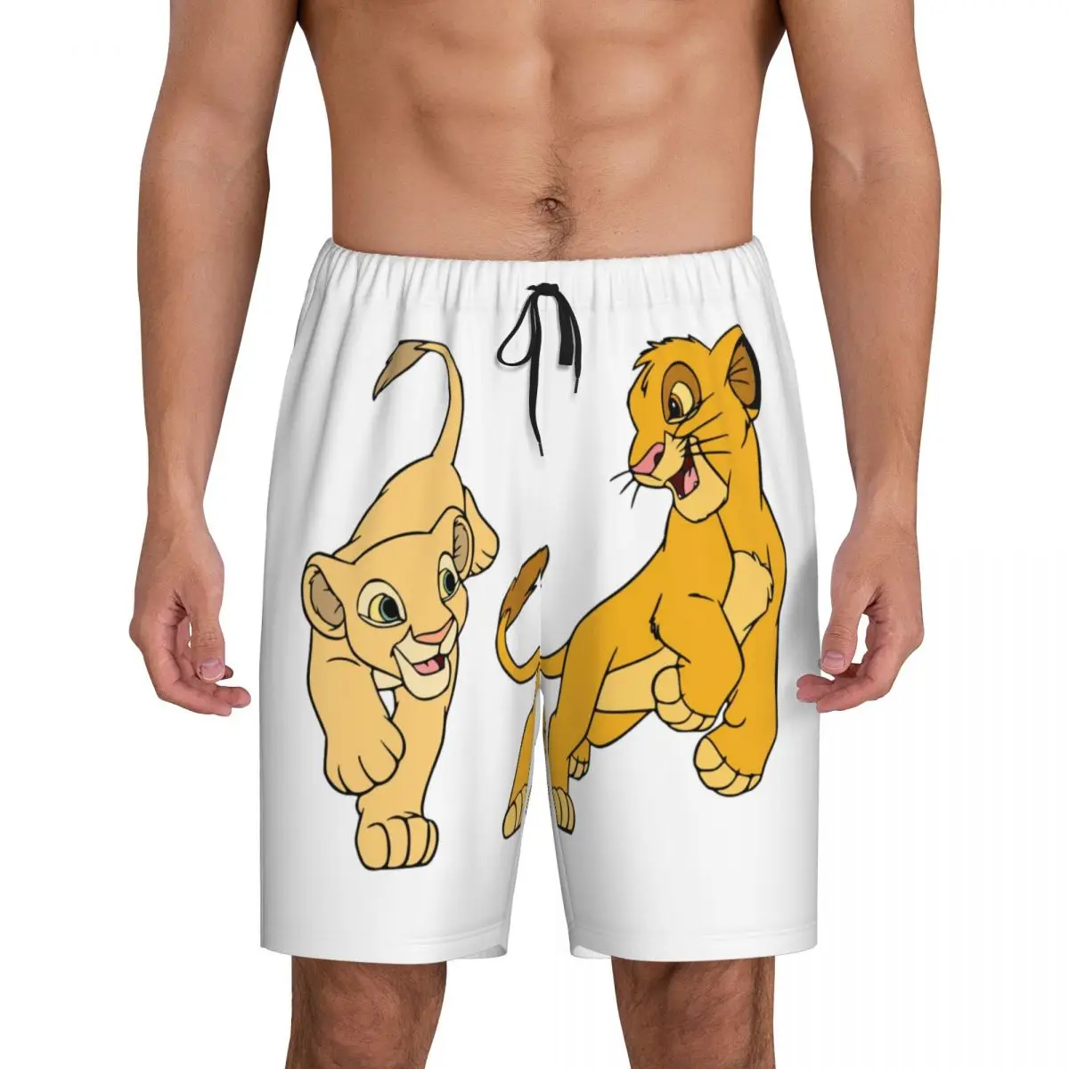 

Custom The Lion King Pajama Shorts Sleepwear for Men Elastic Waistband Simba And Nala Sleep Lounge Short Pjs with Pockets