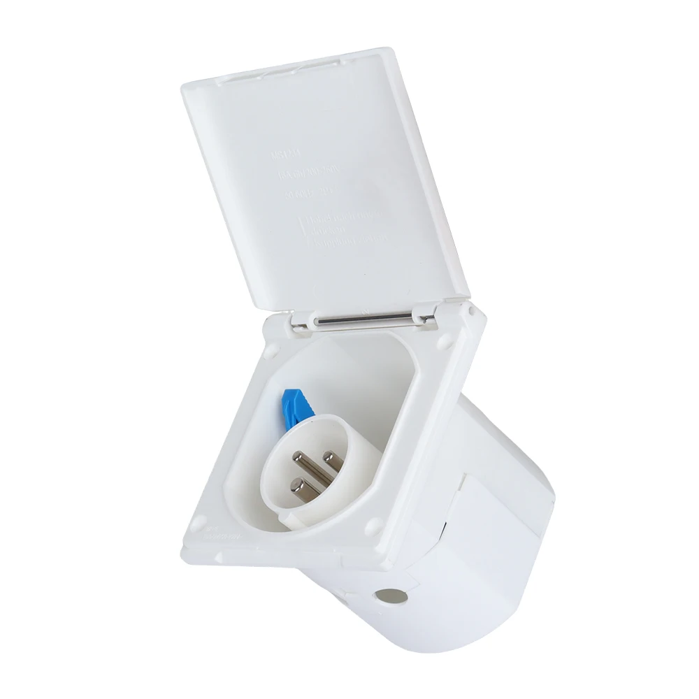CEE Caravan Power Supply Plug 3 Pin 230 V / 16 A Mains Hook Up Socket Camping Extension Plug With Hinged Lid