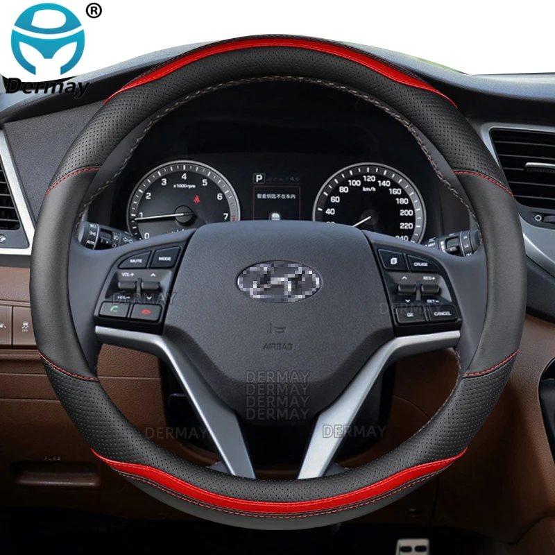 for Hyundai Tucson 2004~2022 NX4 IX35 2016 2017 2019 2021 2022 Car Steering Wheel Cover PU Leather Carbon Fiber Auto Accessories