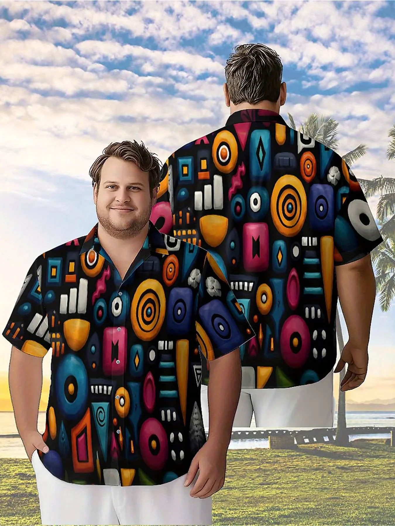 

Men's Plus Size Hawaiian ShirtsAbstract Geometrypattern, Button Up Shirts, Unisex Casual Clothing, Summer Tops