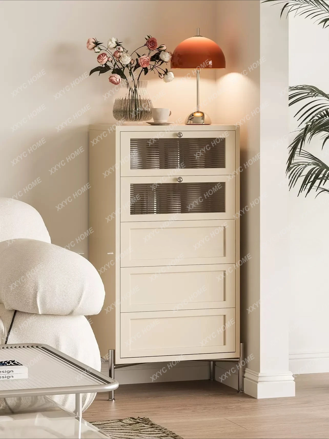 cream wind five buckets living room bedroom glass storage vertical cabinet coffee cabinet