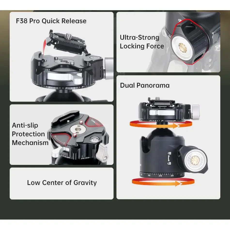 FALCAM F38B4906 F38 Pro Kepala Bola Panorama Ganda Gravitasi Rendah Rilis Cepat (Marsace XB-2R)