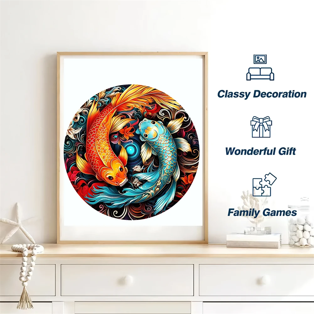 Koi CarpWooden Jigsaw Puzzle, Artesanato DIY, Puzzles de madeira para crianças, Treinador de cérebro educacional para adultos, Jogos interativos