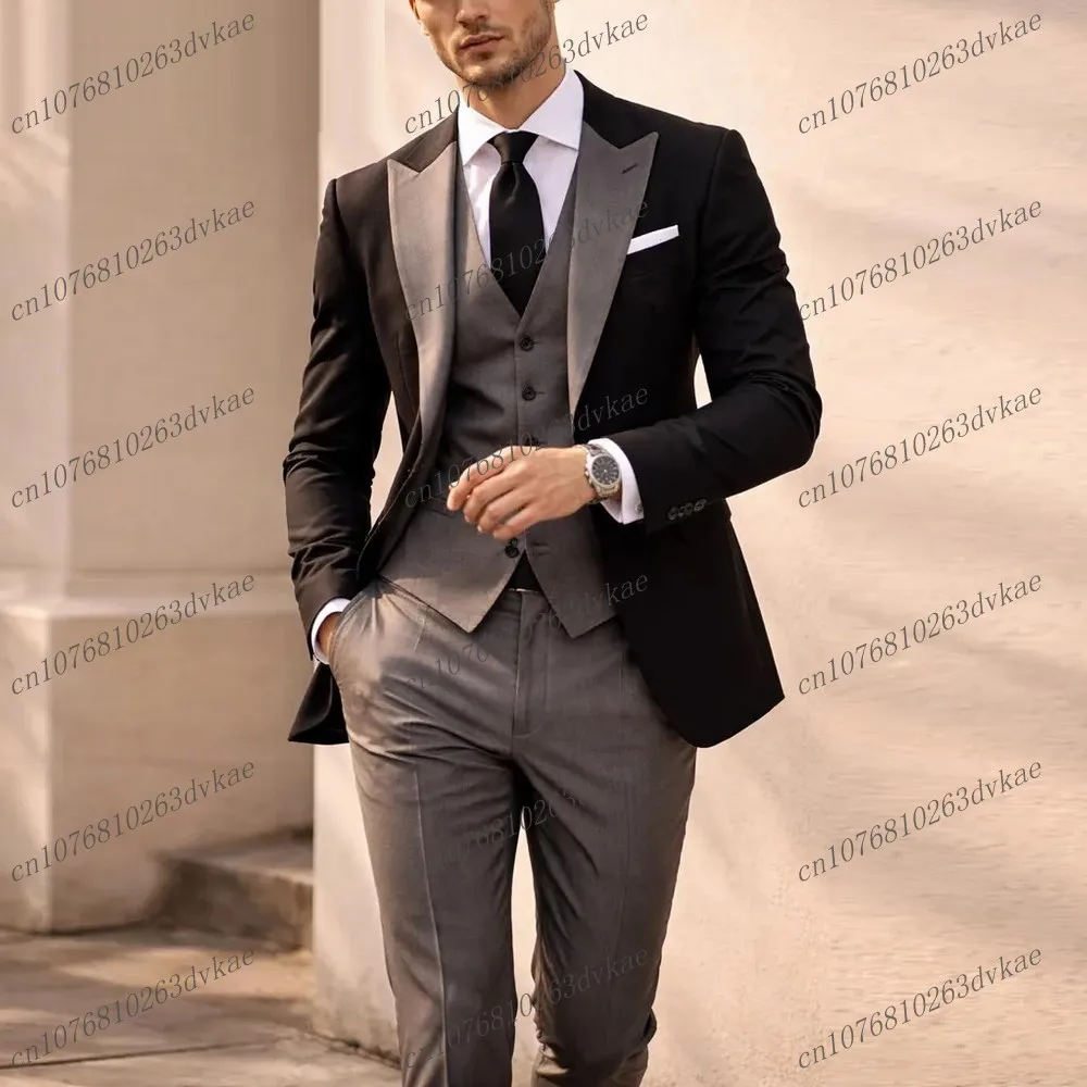 

Черно-серый новый мужской костюм для свадьбы, вечеринки, торжественных мероприятий, жениха, шафера, выпускного, деловых встреч, мужской смокинг, комплект из 3 предметов: пиджак, жилет, брюки