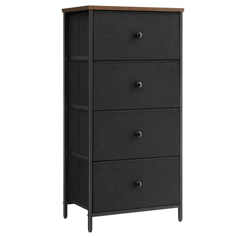 

Dresser for Bedroom, Fabric Dresser with 4 Drawers, Metal Frame, Small Chest of Drawers, Black and Rustic Brown ULTS314B01