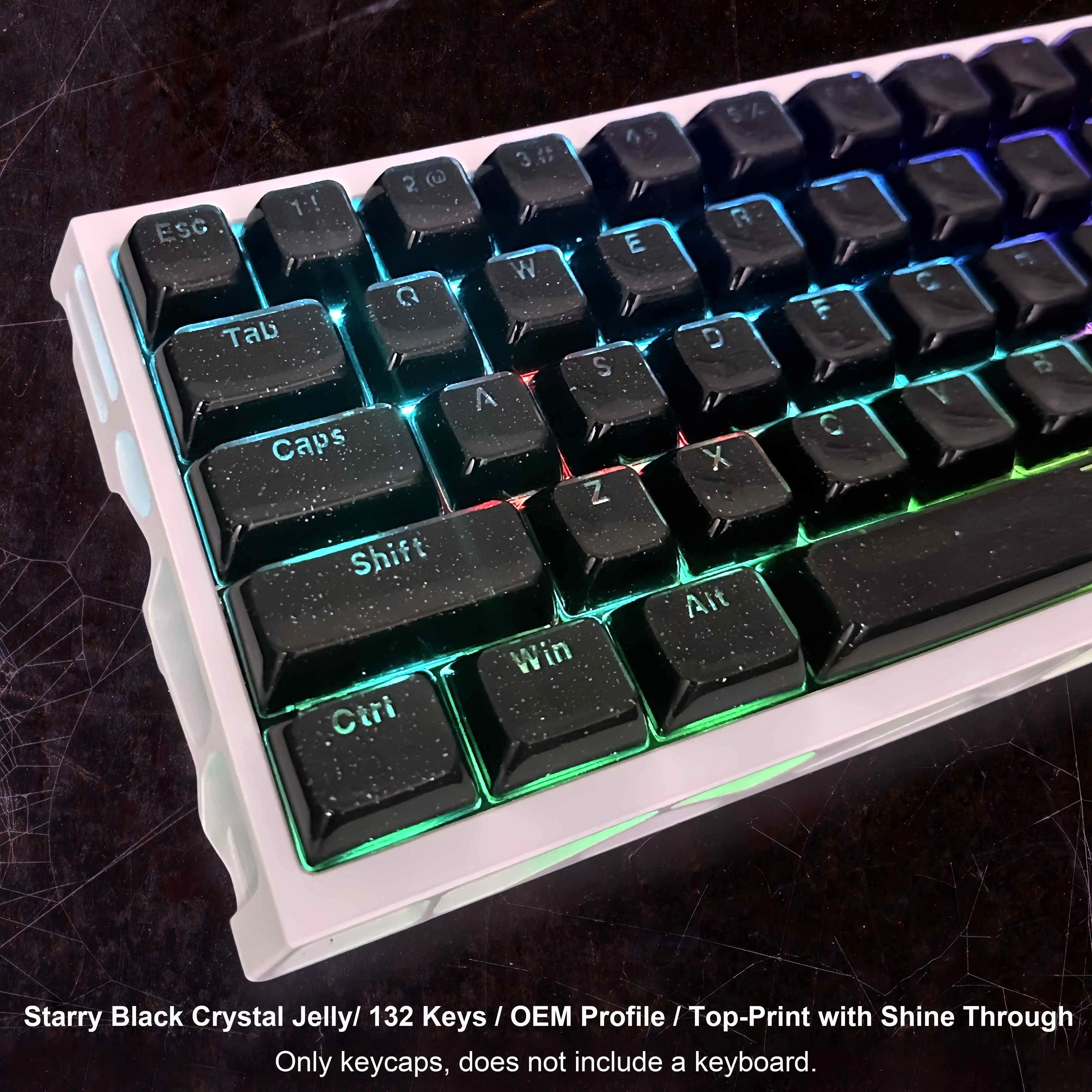 130 Keys Starry Black Crystal Jelly PBT Keycap Double Shot PC Keycaps for Gaming Mechanical Keyboard
