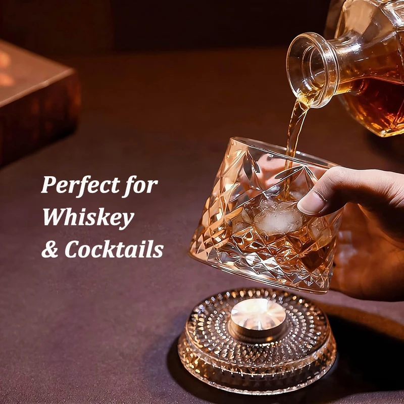 280ml Rotate Whiskey Glasses with Glass Base Crystal Rum Glass Cup for Cocktail Party Creative Beer Wine Beverage Drinking Cup - view 5
