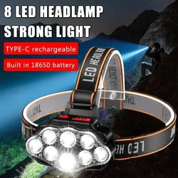 USB Rechargeable Headlamp High Lumen Bright Head Lamp with 8 LED Headlight 4 Mode IPX4 Waterproof Head Flashlight Head Light