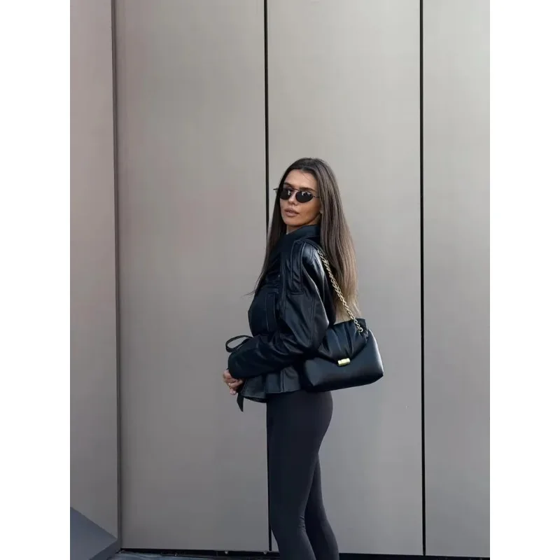 2026년 신상 여성 패션 벨트 인조 가죽 긴 소매 숏 트렌치코트 캐주얼 가죽 코트