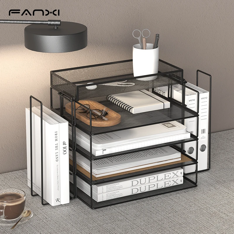 4-Tier Desk Organizer Stackable Paper Tray Paper File Organizer for Desk Mesh Stackable Paper Tray Desktop Document for School