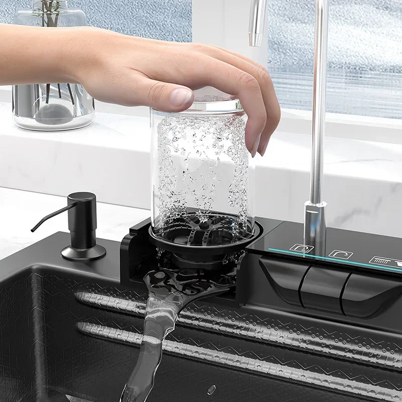 Waterfall Nano 304 Stainless Steel Dish Sink With Digital Display, Large Single Sink, Kitchen Sink, And Cup Washing