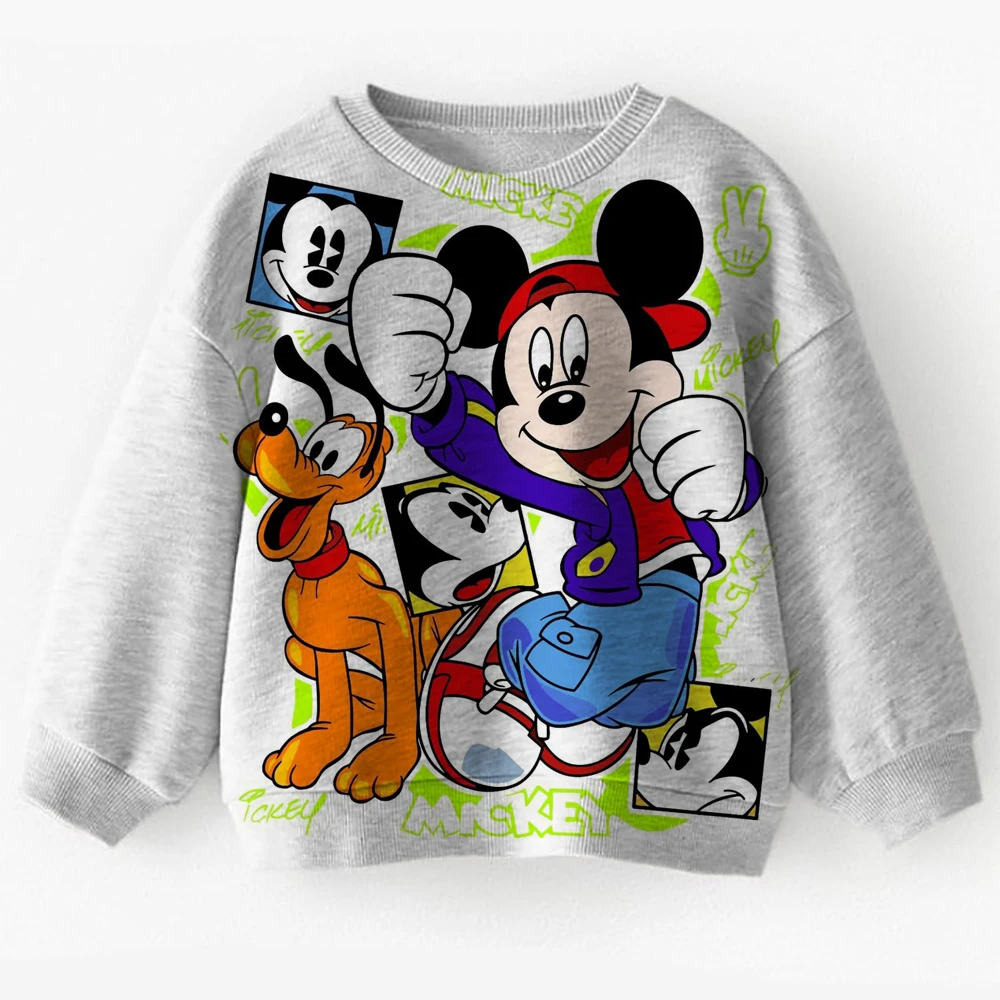 

2025 Autumn Children's and Girls' Sportswear Simple Disney Mickey Mouse Cartoon Printed Preschool Top Round Neck Long Sleeve Cas