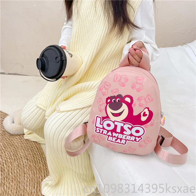 Disney Kids Backpack Girls Lightweight Cartoon School Bag Large Capacity Pink Travel Daypack Lotso Minnie Print