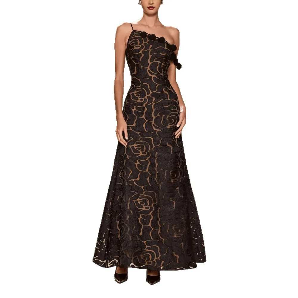 Nieuwe Europese en Amerikaanse dameskleding enkele schouder jarretel bedrukking off-shoulder modieuze sfeervolle taille dre