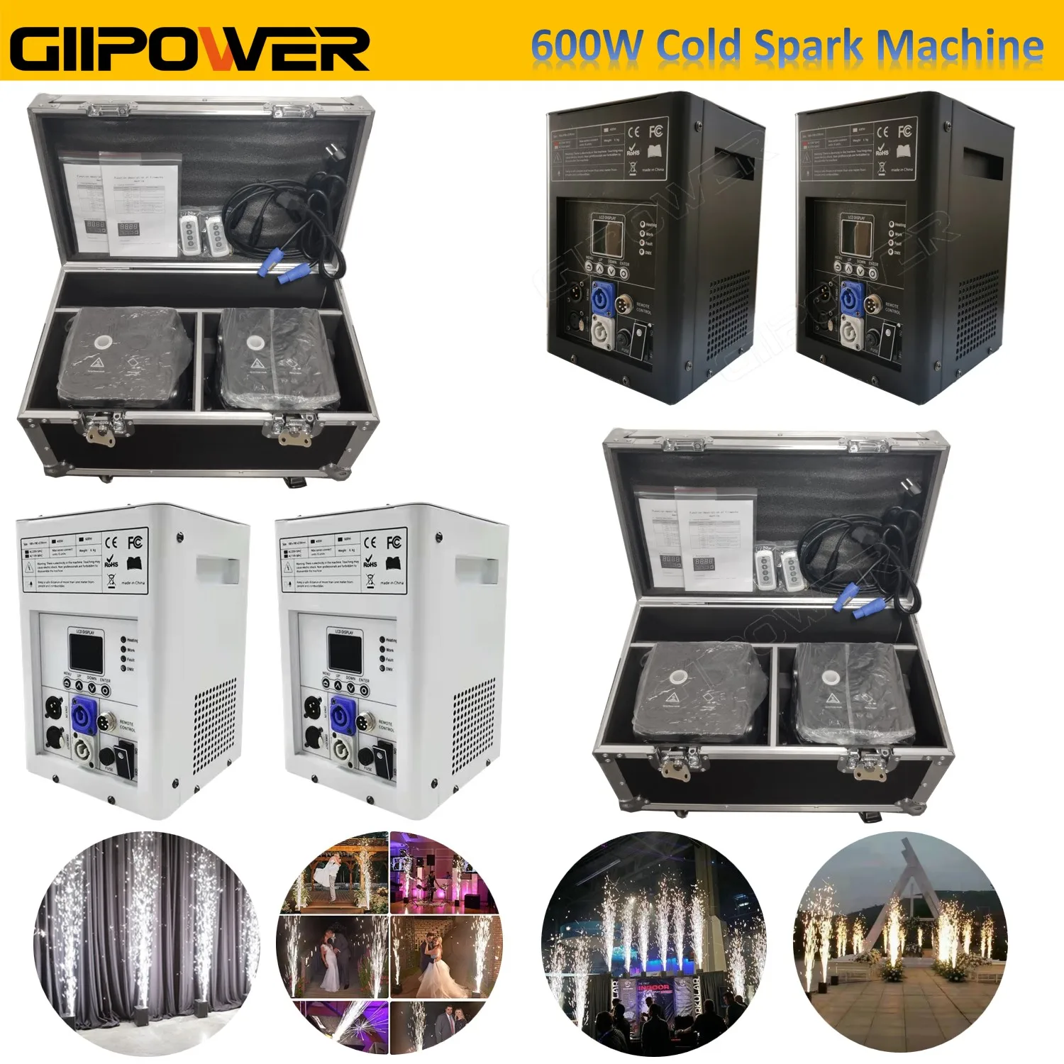 1- 200 bags Ti Powder 200g Cold Spark Machine 600W with case Dmx Cold Sparkular Firework Machine Cold Sparkler Machine Wedding