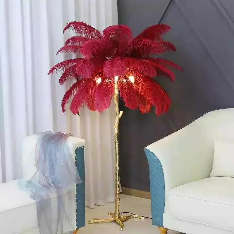 

Nordic Creative Luxury Ostrich Feather LED Floor Lamp Modern Home Decoration Living Room Lamp Gold Resin Lighting Vertical Lamp