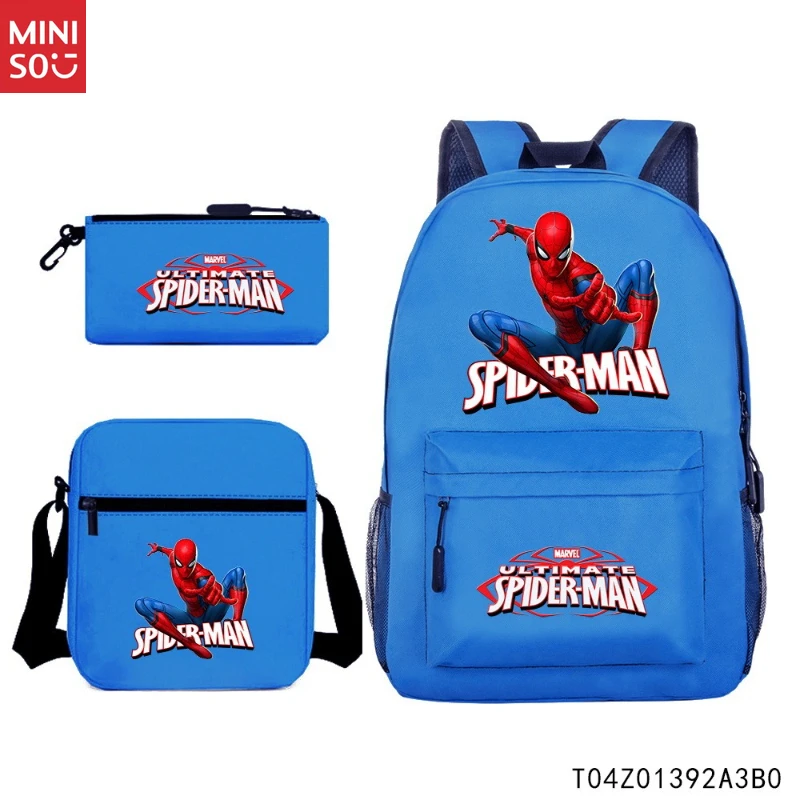 مجموعة حقيبة الظهر Miniso Spider-Man لنقل الحرارة |   حقيبة مدرسية خفيفة الوزن للجنسين مكونة من 3 قطع