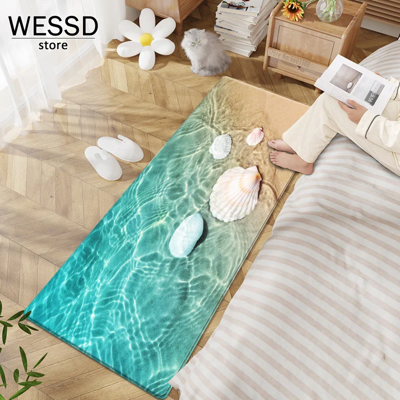 Alfombra 3D con estampado de mar para decoración de baño, alfombrilla de baño superabsorbente para cocina y dormitorio, decoración de verano