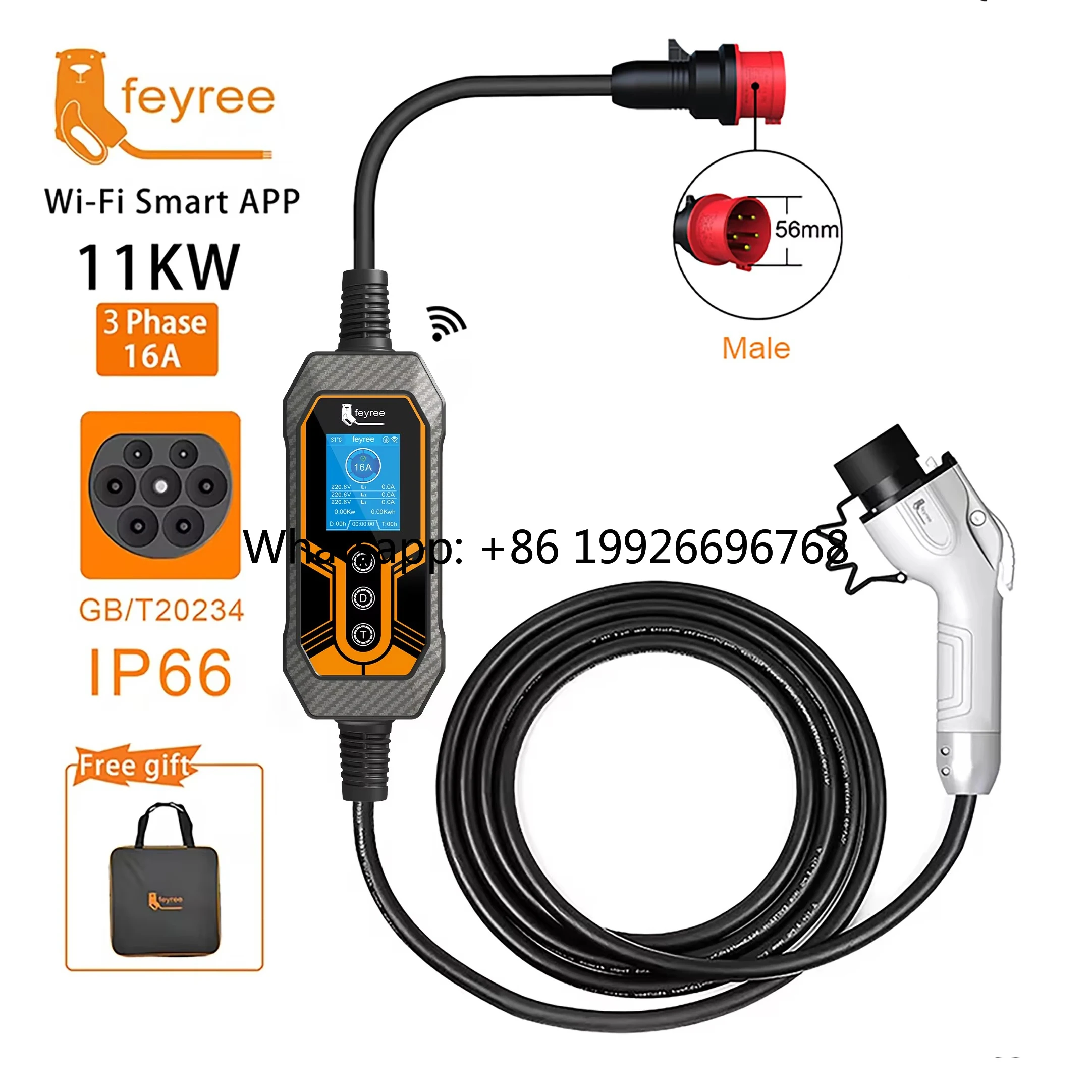 

For Feyree 11kw GBT Powered Portable Charging Station Level 3 AC Type 2 EV Chargers WIFI APP Controlled New Condition