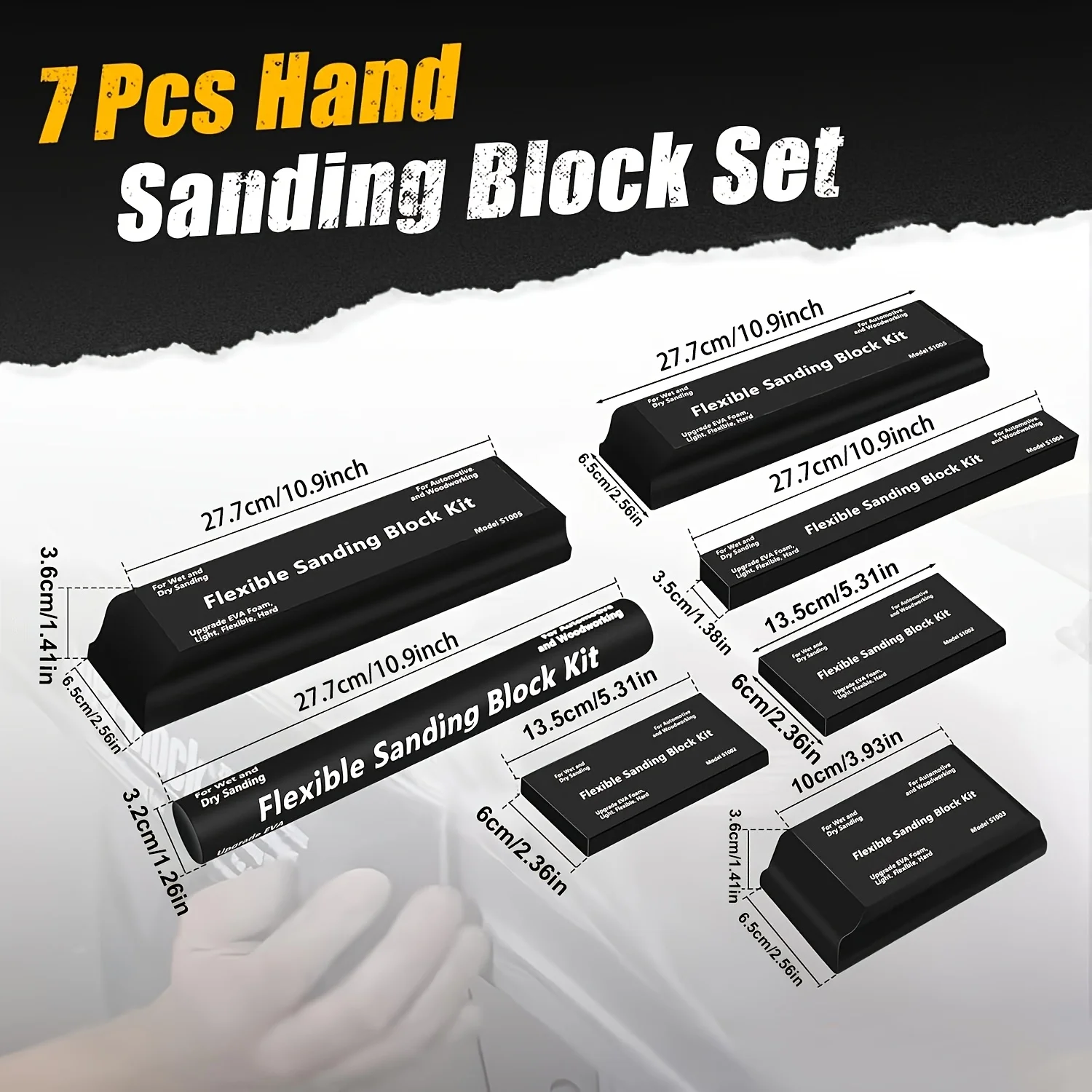 7PCS Sanding Block Kit Flexible EVA Foam Wet or Dry Autobody Sanding Blocks Kit for Automotive Car Wood Bodywork