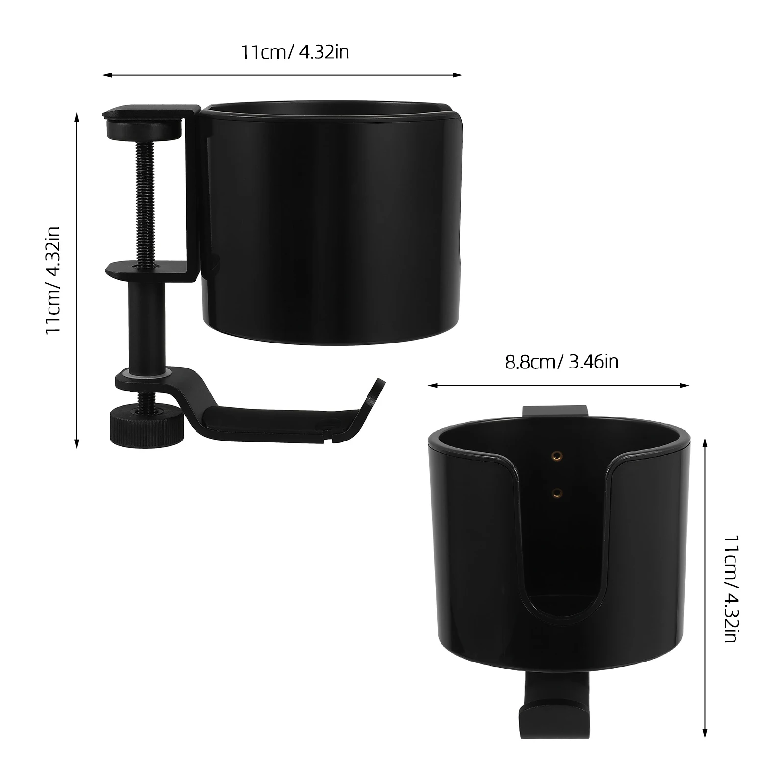 Morsetto portabicchieri da scrivania multifunzionale Morsetto da tavolo Supporto a clip laterale Vetro d'acqua Lega di alluminio Gancio girevole per auricolari nero