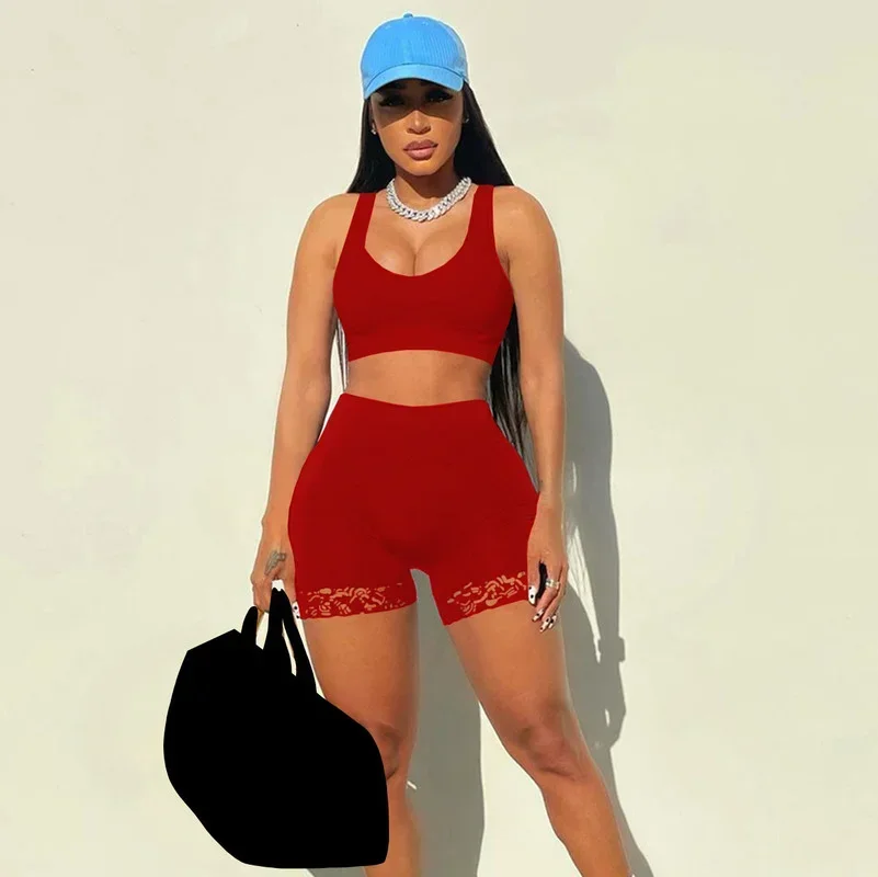 

GUWU сексуальные комплекты из двух предметов, женский летний спортивный костюм, топ без рукавов, кружевные лоскутные шорты, костюм для вечеринки, клуба, одинаковый комплект, уличная одежда