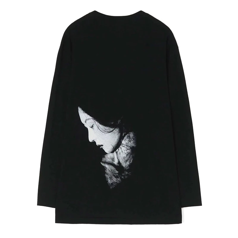 Yamamoto-Style High Quality Figure Print Limited Series Behind The Face Print Long Sleeve T-Shirt Men And Women With The Same