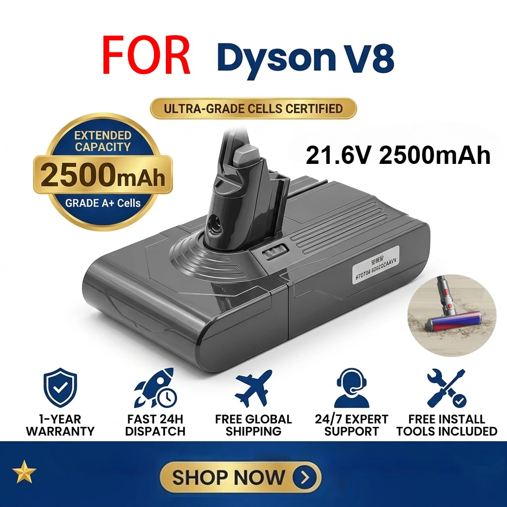 

For Dyson V8 Vacuum Cleaner Rechargeable Battery 21.6V 2500MAH Adapter Handheld Replacement Bateria for SD Household Tools