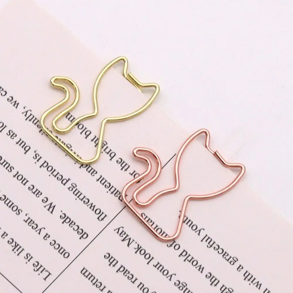 10pcs School Binding Supplies Cat Shaped Paper Clips Metal Creative Bookmark Holder Cartoon Cute Paper Decorative Clip School